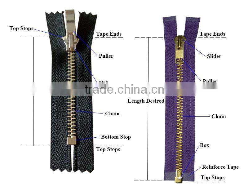 Factory supply fancy rose gold metal zipper