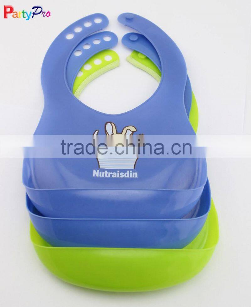 Soft Plastic Water Proof Baby Bib For Infants Food-Catcher Style Plastic Bib With Adjustable Neckband