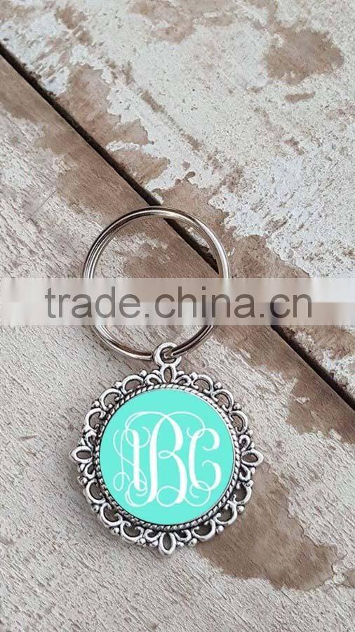 Personalized vinyl enamel disc Filigree Monogram Key chians