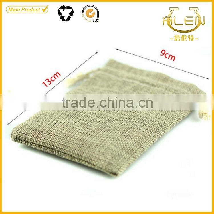 Custom two layers small linen bag, linen drawstring gift bag with red suede inside &red logo for jewelry packing