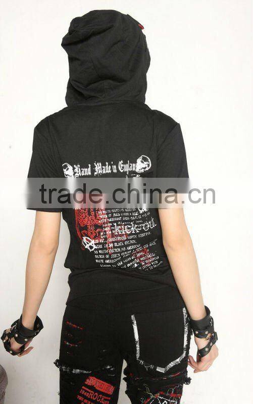 GLP Striped Cat Ear Hoody & Detachable Armwarmers Small Goth Punk Emo Black/Red 71131