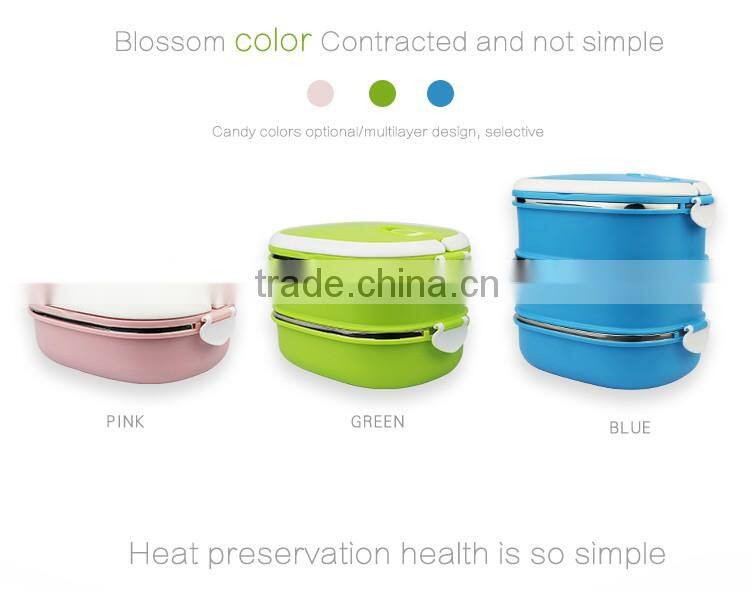 Allnice multilayer rectangle design candy color thermos pp inner stainless steel food lunch box/food carrier for students