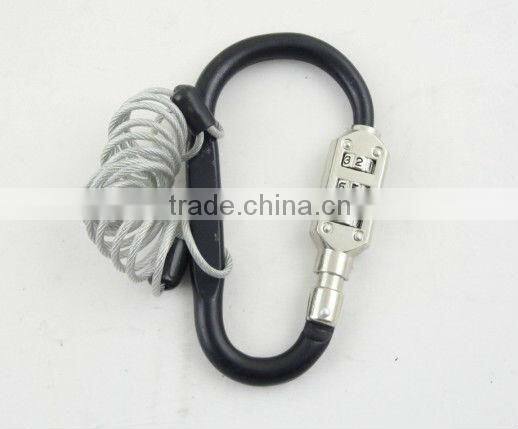 3 Digits Carabiner Padlock, Big Size Carabiner Combination Lock with Rope