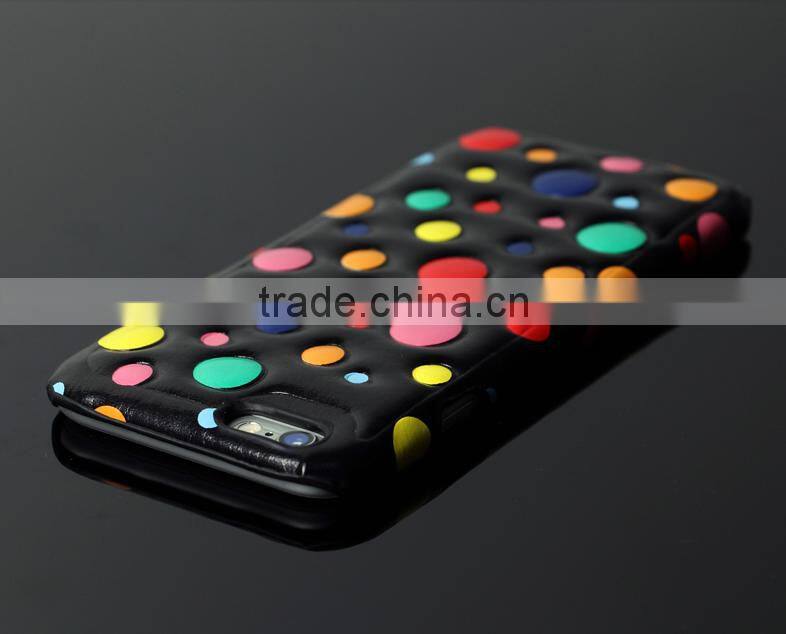 2015 Hot Selling Simple Back Cover, 3D Polka Dots Leather Case For iPhone 6