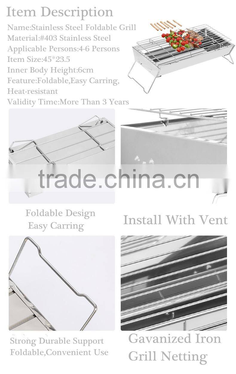 High quality Stainless Steel Portable Foldable Charcoal bbq grill