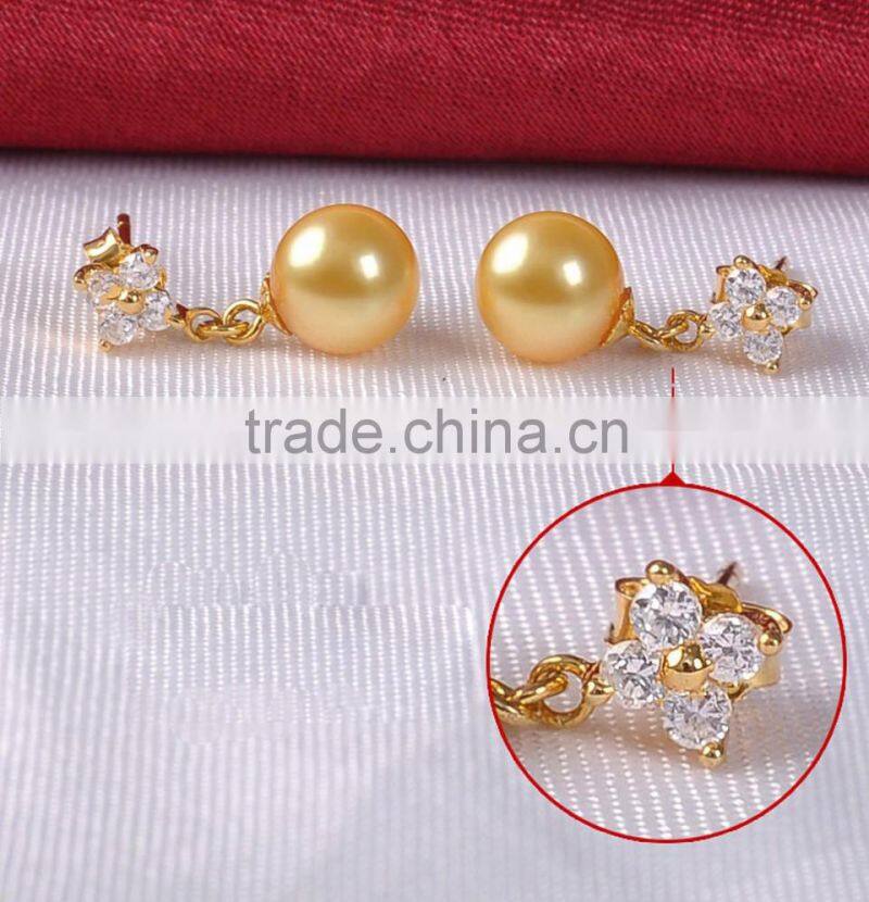 Japanese circular 7--7.5mm golden akoya pearl jewelry earrings for sales