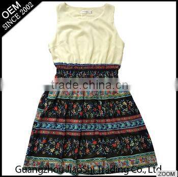 Latest dress designs fashional convenient False two-piece dress knitted fabrics chiffon girl dress for different figures