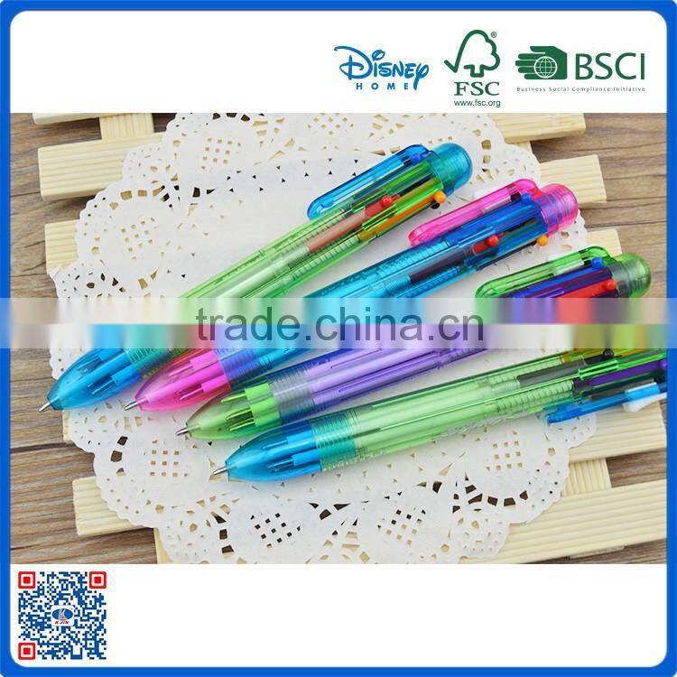 Promotional cheap plastic multi color ball point pens with six color