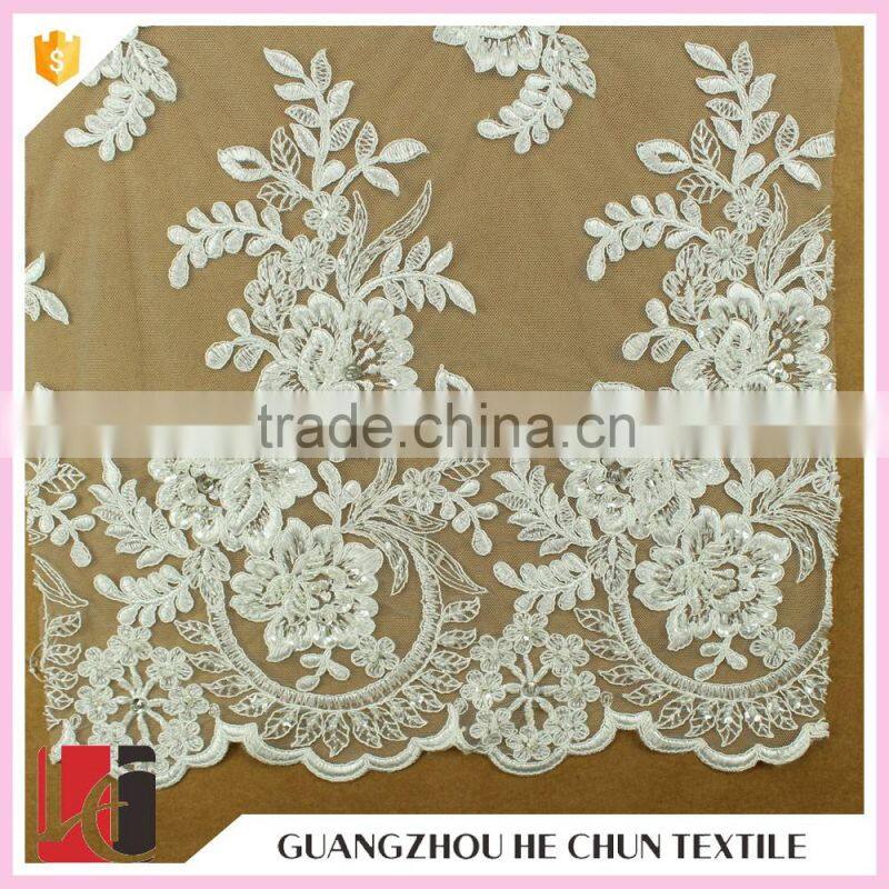 HC-5676-1 Hechun Sew Stone Bead Ivory Bridal Lace Fabric for Wedding Dress 2016