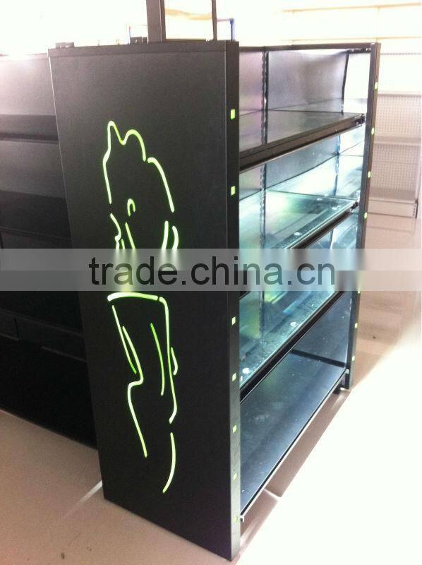 Hypermarket Cosmetics Display Racks/Latest Fashion Cosmetics Store Display Stand with Light Box