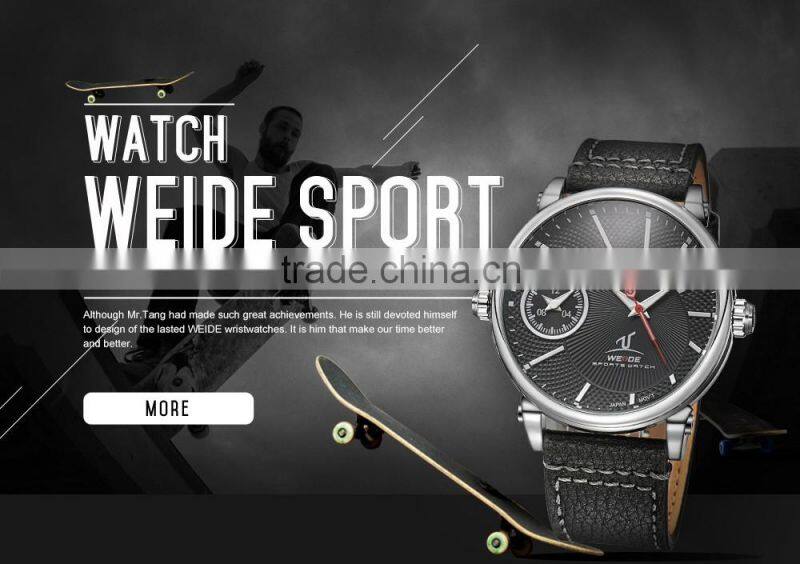 WEIDE Quartz Stainless Steel Watch Water Resistant Watch Military Business Genuine Leather Watch Strap Mens Watch