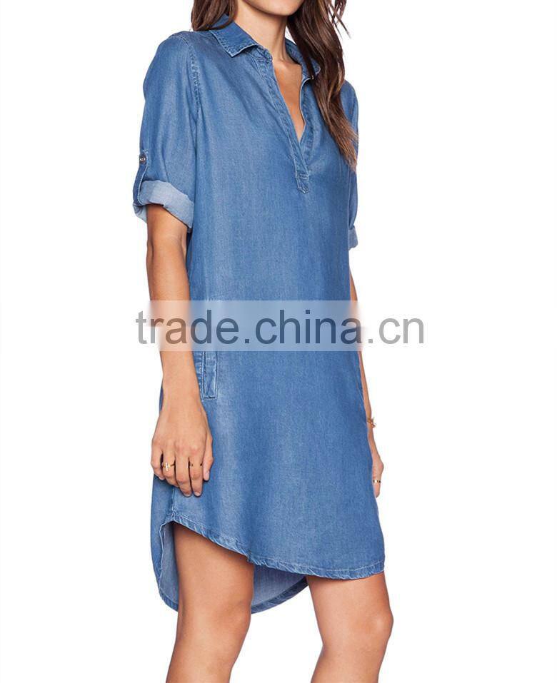 Half sleeve denim summer shirt dress for girls SYA15114