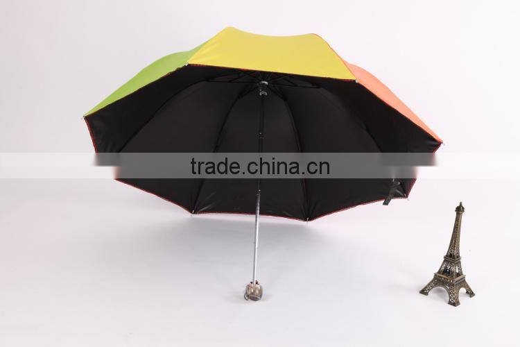 3 fold black gel coated colorful lady Parasol Umbrella, pagoda rainbow umbrella