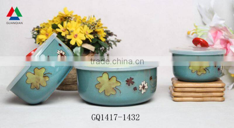 Reactive glazed ceramic bowl fresh bowl with plastic lid for cheap sale