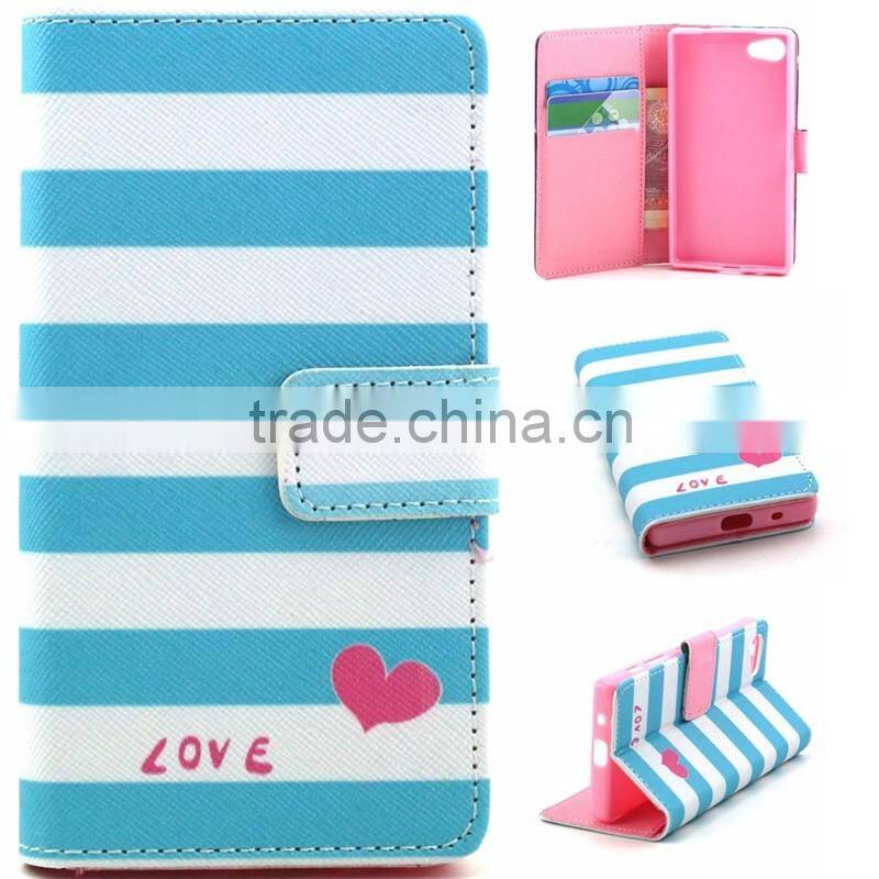 Book Style Customed Color Printed Flip Wallet Leather Cases For Sony Xperia Z5 Mini