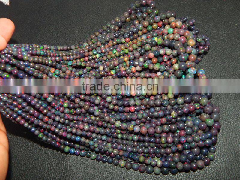 Natural Black Ethiopian opal Round Beads