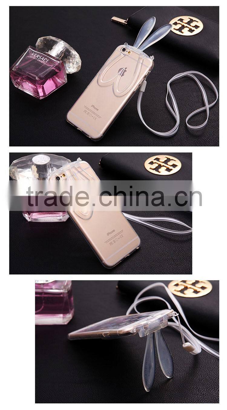 2016 New String Rabbit Ear Ultra Thin Transparent Silicone Kickstand TPU Case for iPhone 6 6S 4.7inch