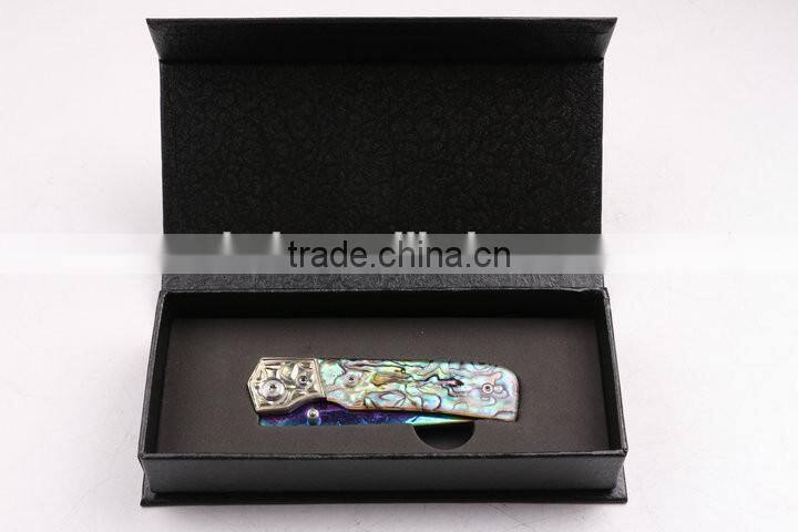 OEM Damascus blade material Silk color Abalone handle folding knife
