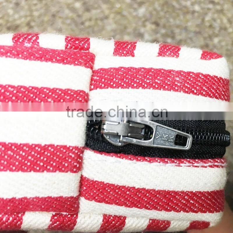Strip Canvas Toiletry Bag Portable Travel Mini Cosmetic Bag With Ykk Zipper