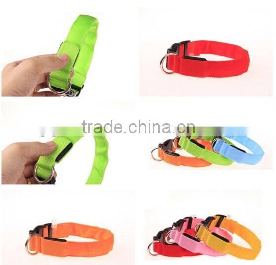 High Quality Nylon Nylon LED Flashing Dog Collar With 3 Flashing Mode 8 colour