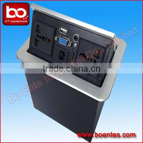 Hydraulic Pop Up Table Outlets Boxes/Aluminum Brushed Power Socket with Bottom HDMI Plugs