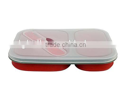 Microwave safe 2 compartments silicone folding lunch box with lid