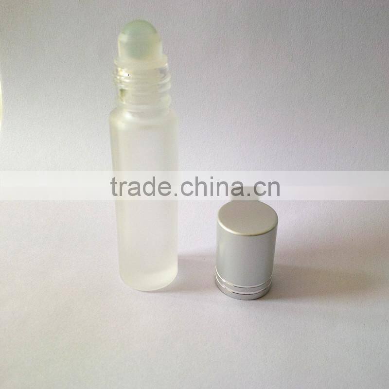 Frosted roll on glass bottle for empty roll on perfume bottle with aluminum cap