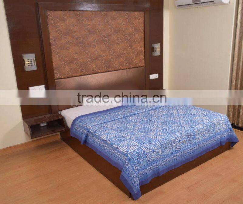 Indian Ethnic Hand Block Print Bedspread Applique Cut Work Bedding Indigo Bed Cover Throw