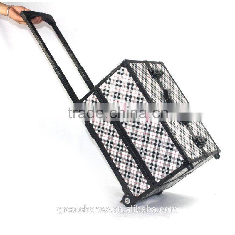 Pro 2 Wheel Rolling Aluminum Lockable Makeup Cosmetic Train Case