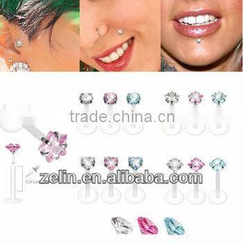 16 gauge internally threaded CZ labrets body lip jewelry piercing