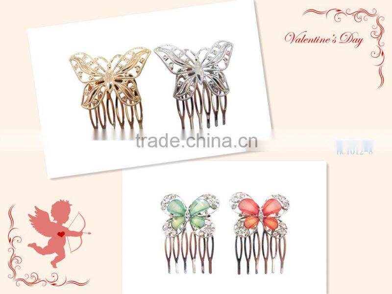 Beautiful butterfly hair combs,cheap rhinestone crystal hair comb for girls