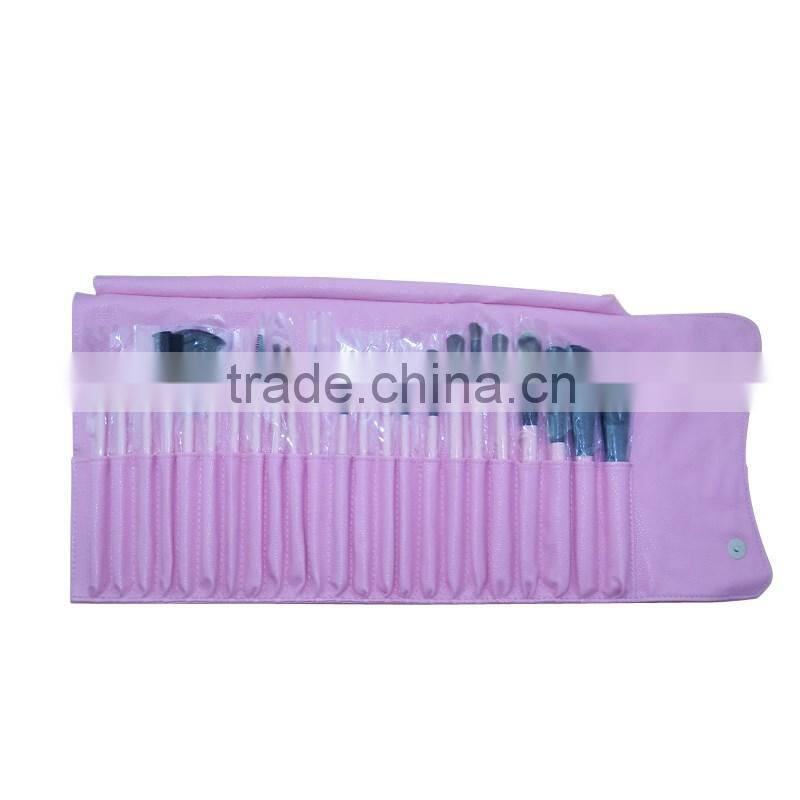 Hot sale 23pcs per set log wood handle animal fiber hair cosmetic makeup brush set with PU makeup brush bag