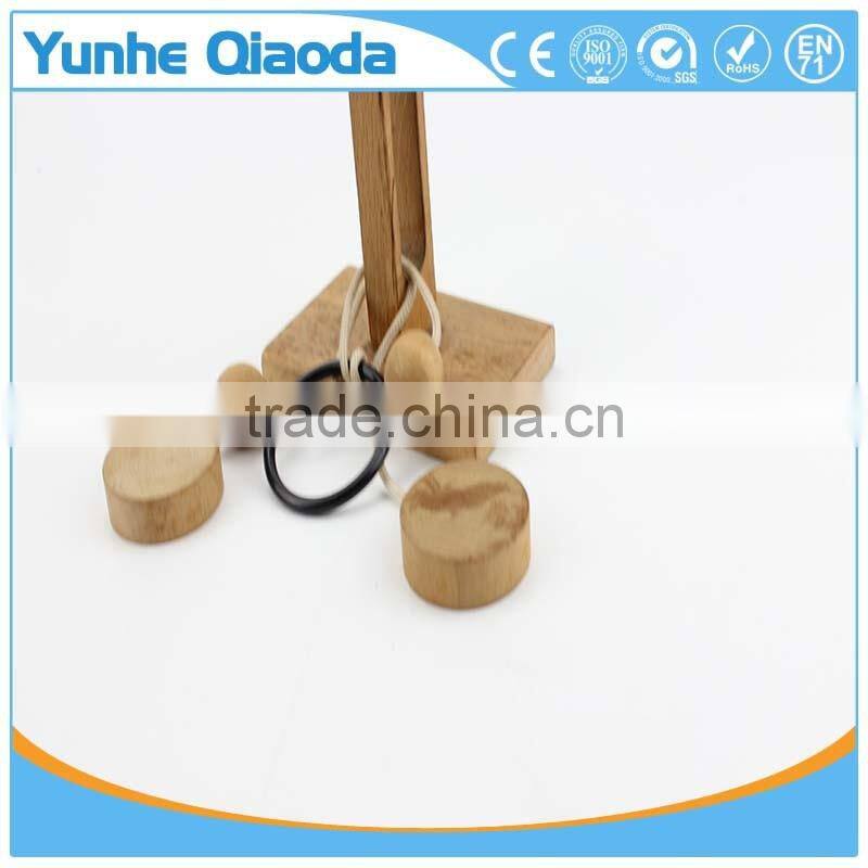 string puzzle on wood base Classical Wooden Puzzle Set Solution Rope Central Brain Teaser for Adults Game