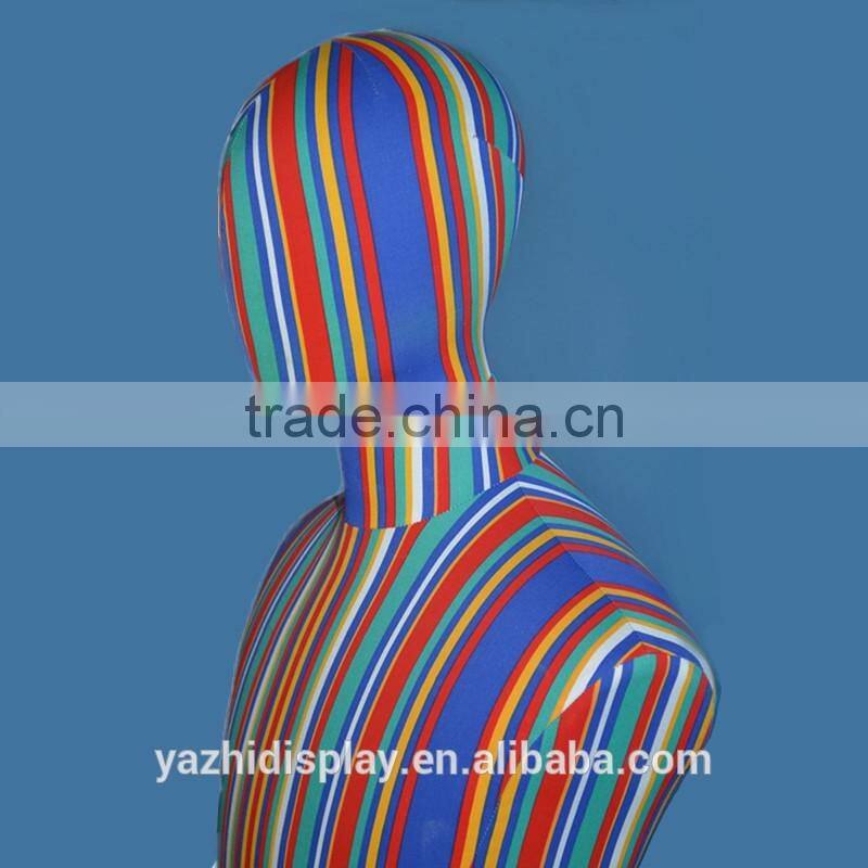 Hydrographics transfer printing abstractive fabric covered life size male mannequins