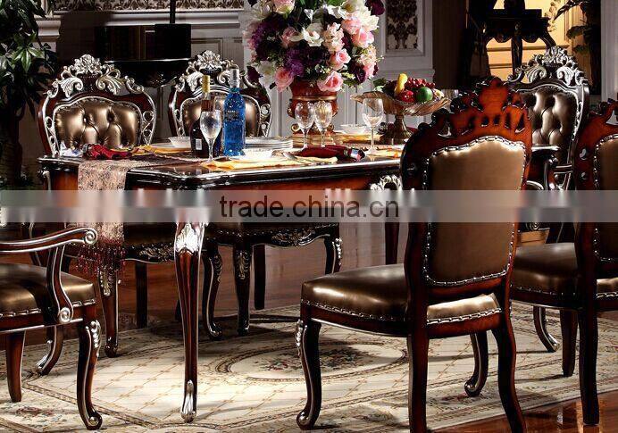 Luxury American Style Dining Room Furniture, Palace Royal Wooden Dining Table For 6 People and Chairs (BF01-ML018)