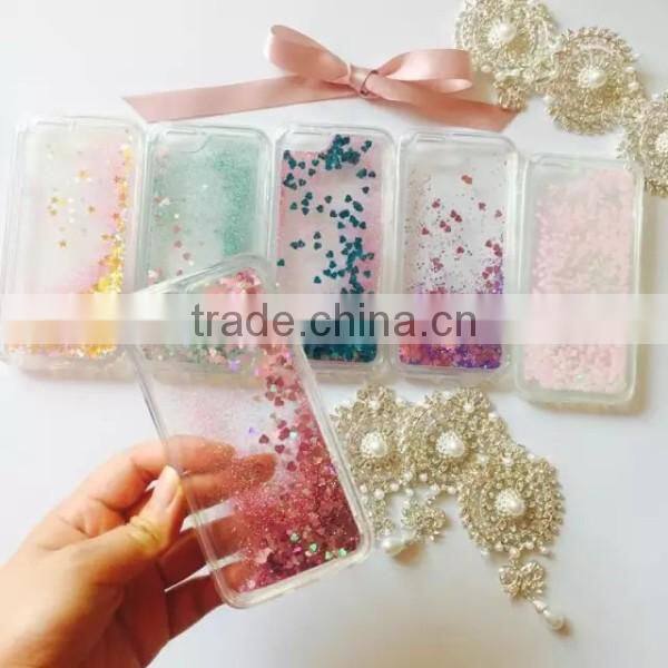 Bling bling glitter floating star quicksand brooch clear tpu phone case for iphone 6