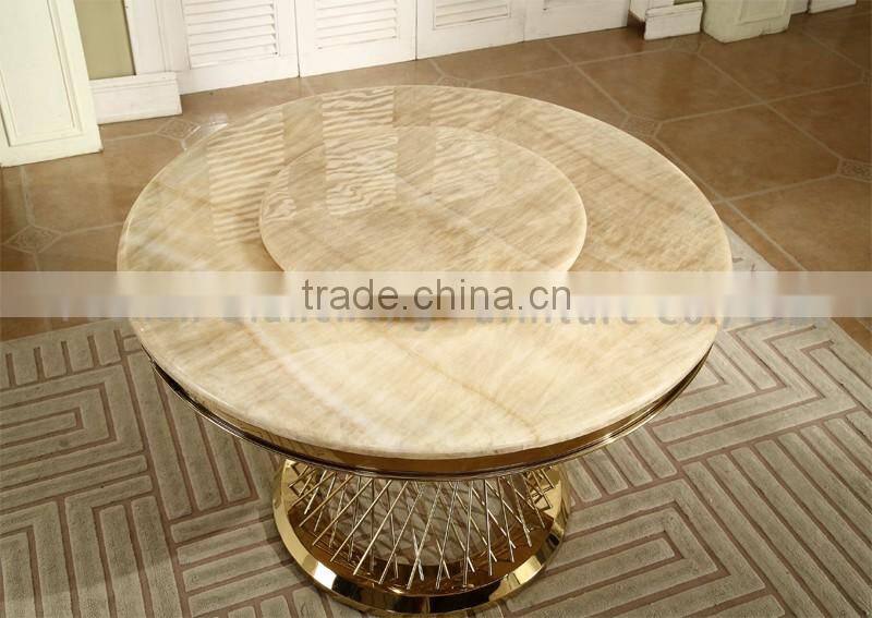 Fancy Round Marble Top Metal Banquet Table with Rotary Marble