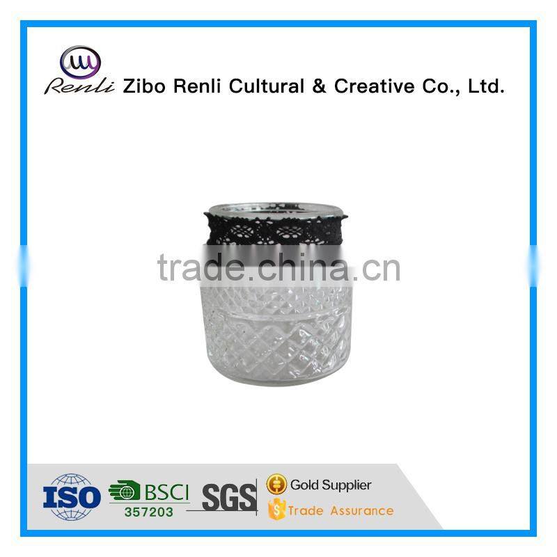 Clear Glass Candle Jars Wholesale with Ribbon Decoration