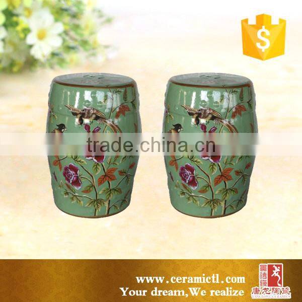 Chinese ceramic stool manufacture bright color green cermaic garden stool