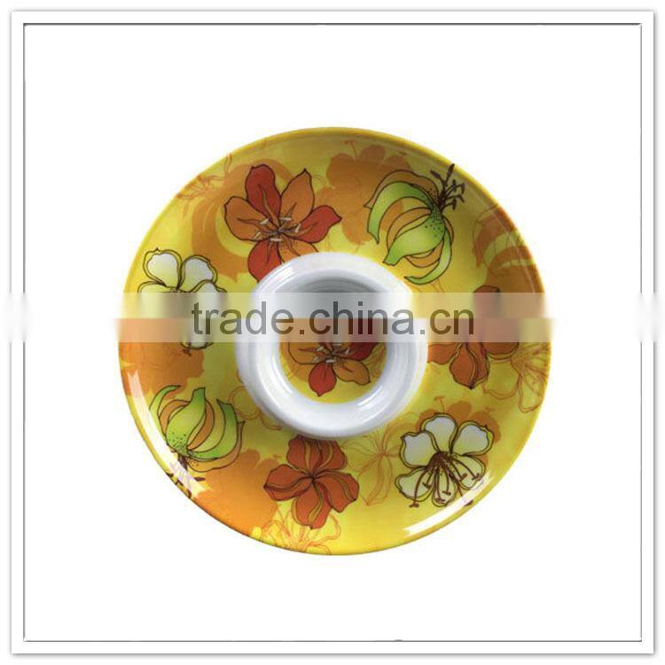 BSCI certificated beautiful floral print round custom mexican divided tray, plastic chip and dip trays