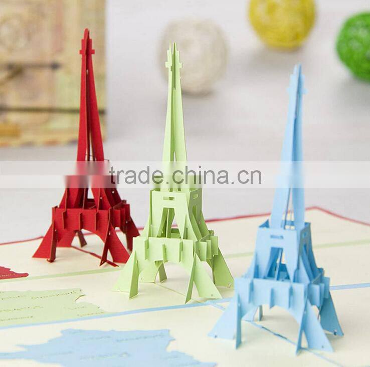 Creative 3D Greeting Card Custom Eiffel Tower Greeting Cards Printing Handmade Postcard