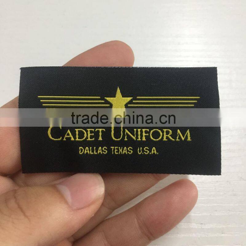 2017 high quality mitre folded high density damask woven labels