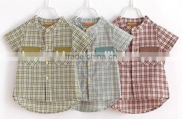 Aliabba wholesale fashion boy shirts band collar short sleeve checks shirts for children