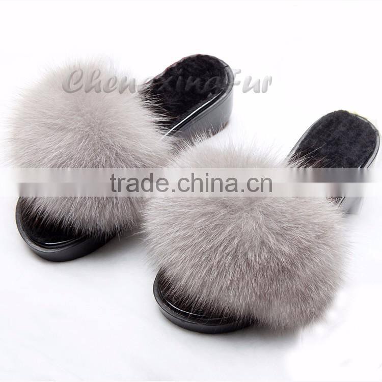 CX-A-70 Cheap Soft Women Wear Genuine Fox Fur Slides