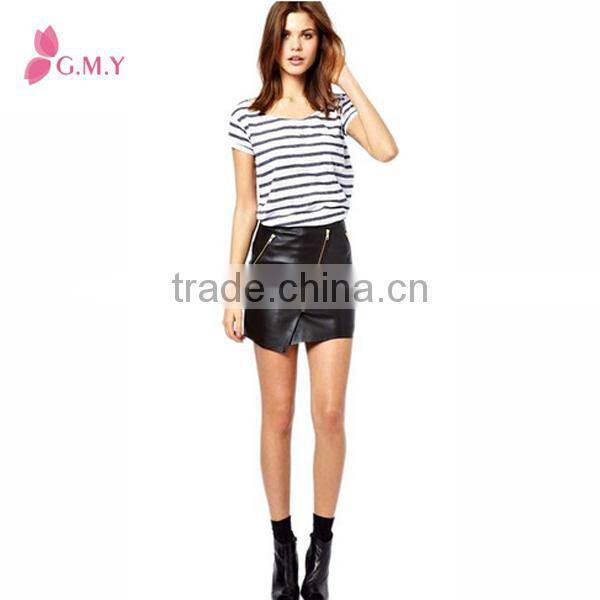 Womens Sexy Asymmetrical Zipper PU Leather Mini Skirt, Black Short Leather Skirt