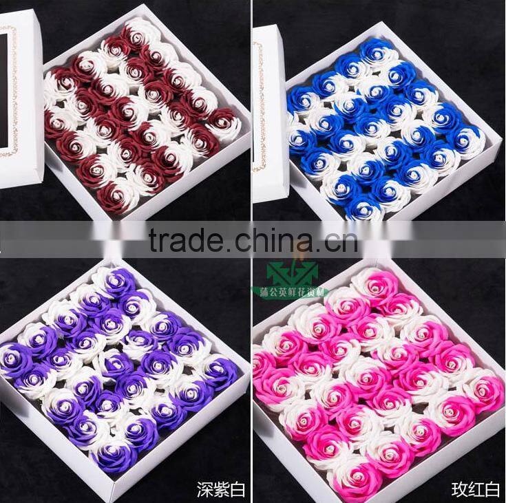 Wholesale decorative artificial two-tone rose flower soap flower for festival