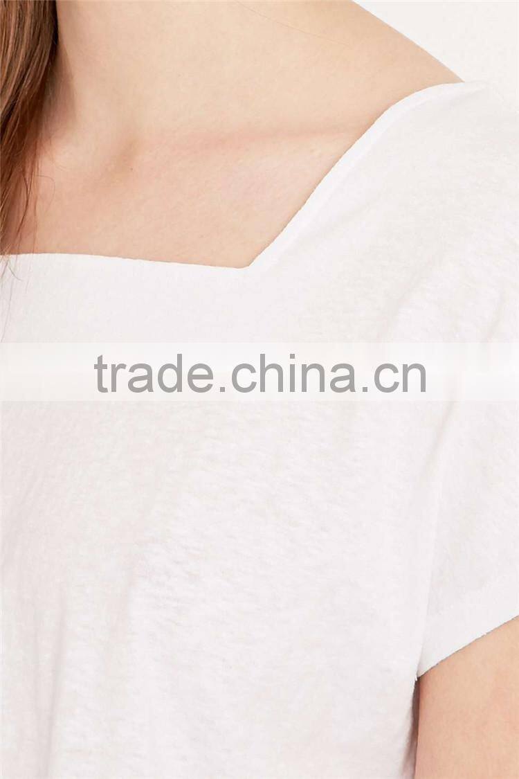 Square neck plain t shirt without collar blank white t shirt