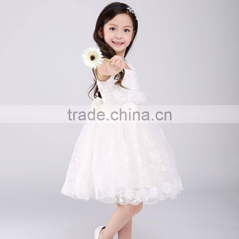 Pakistan Princess Rose Flower girls party dress white Lace Net frock designs for kids baby girl fairy dresses