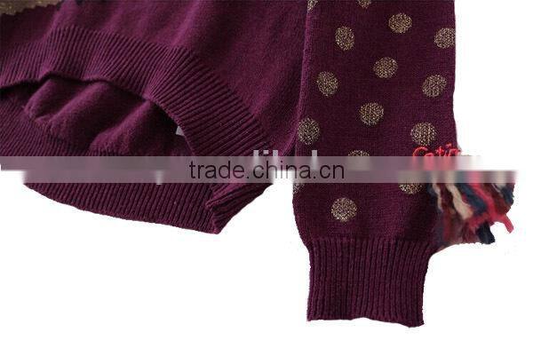 Polka Dot New Design Knitted Kids Pullover Sweater Front Short Back Long Girls Knitwear