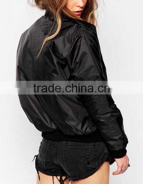 Runwaylover EY0992C Fashion Women Black Embroidery Bomber Jackets 2016